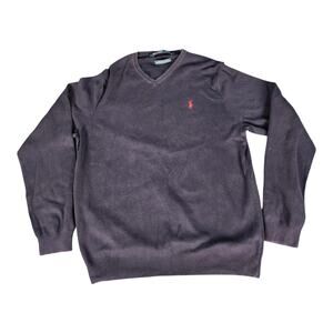 Polo Ralph Lauren Sweater Men's Navy Blue V Neck Pima Cotton Pullover Large L